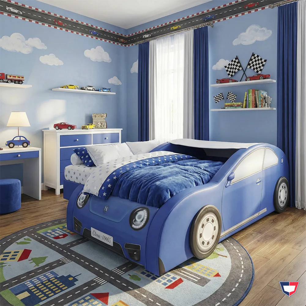 Cama Carro Beetle Boy Solteiro Totalmente Estofada Com Capota