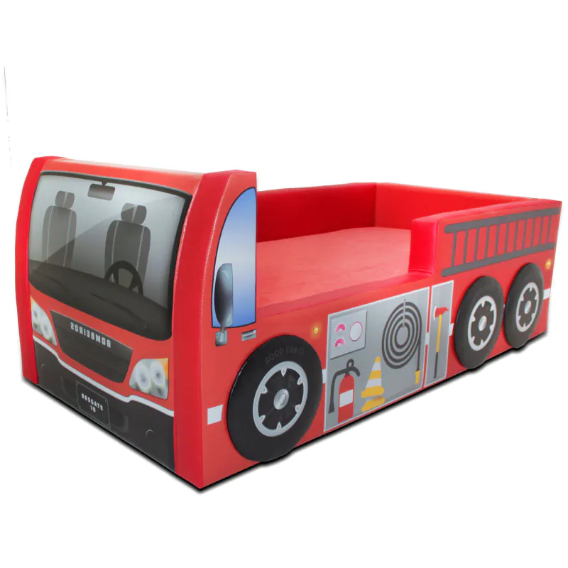 Cama Carro Bombeiro  Solteiro Totalmente Estofada - Vermelha