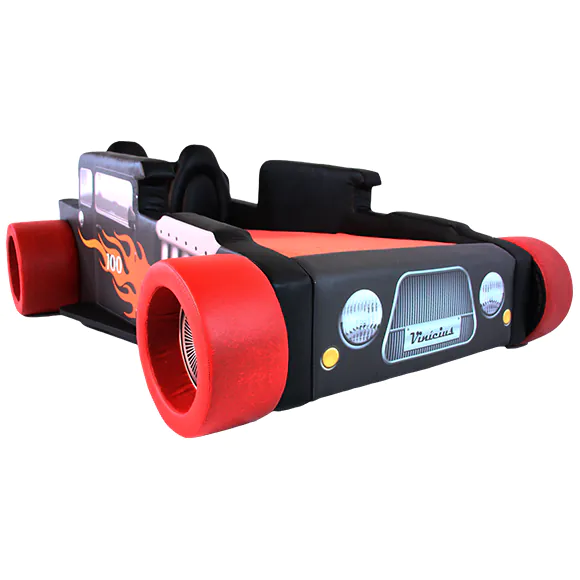 Cama Carro Fast Boy Solteiro Estofada Com Rodas em Relevo