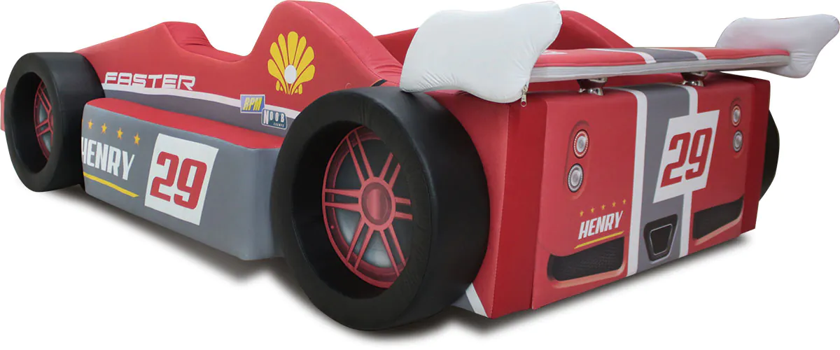 Cama Carro F3 Solteiro Estofada Com Caixa de Ar e Rodas Em Relevo