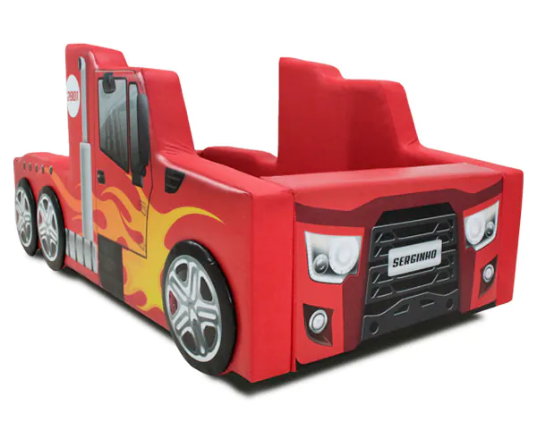 Cama Infantil Hot Truck Com Rodas Sobrepostas Alto Relevo