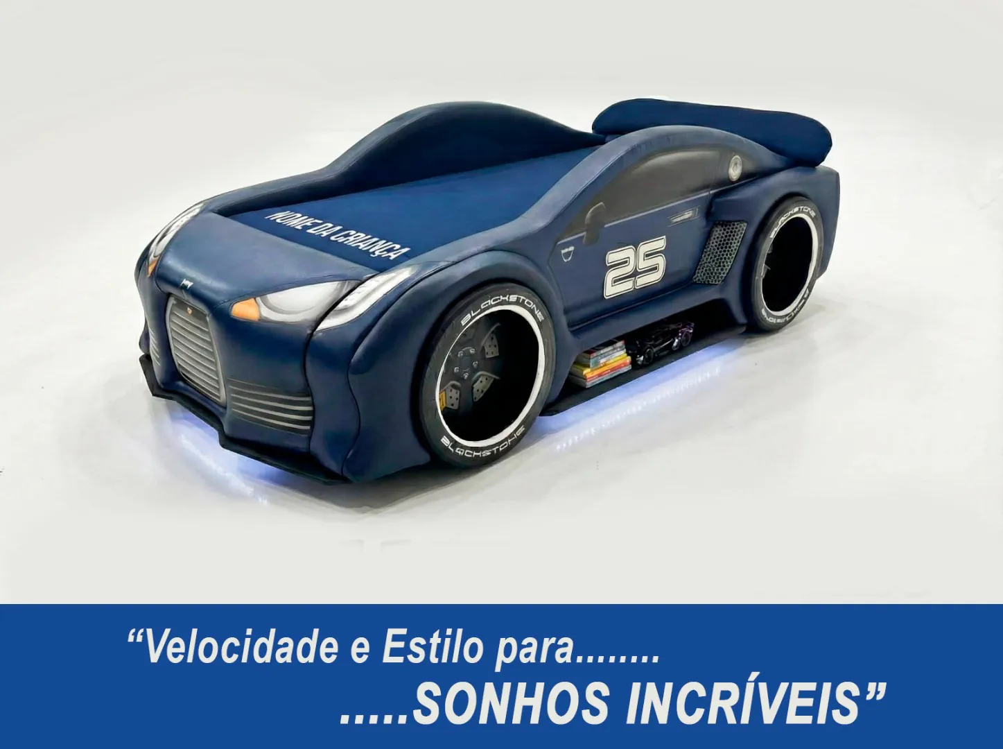 Cama Carro Viper Solteiro Estofada Com Rodas Embutidas