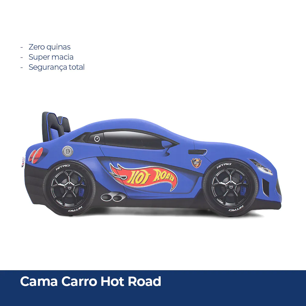 Cama Infantil Carro Hot Road Estofada Com Cabeceira de Banco