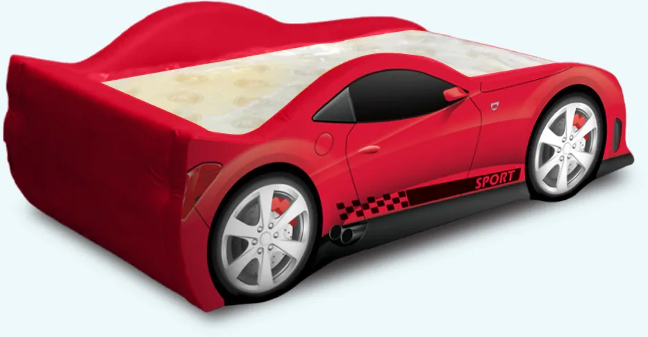 Cama Sport Infantil totalmente estofada com impressão digital - cor vermelha 