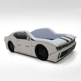 Cama Carro Chevy solteiro estofada com rodas embutidas - cor branca
