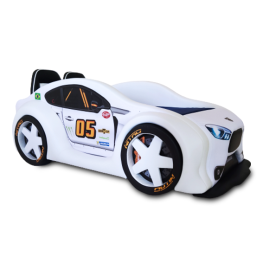 Cama Zmax Racing Mini com rodas embutidas e banco esportivo - cor branca