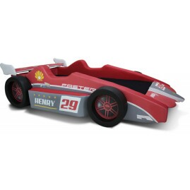 Cama Carro F3 solteiro estofada com caixa de ar e rodas em relevo - cor vermelha