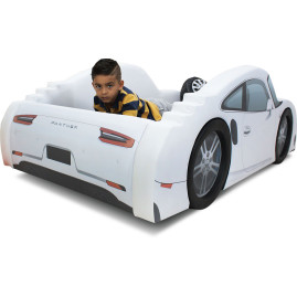 Cama Carro P9 Muscle Car solteiro estofada com rodas embutidas - cor branca