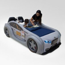 Cama Carro Zmax Racing solteiro com leds e banco traseiro totalmente estofada - cor azul