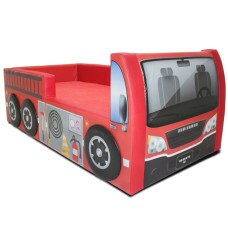 Cama Carro Bombeiro  solteiro estofada - cor vermelha