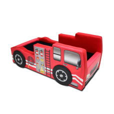 Mini Cama Bombeiro totalmente estofada com rodas sobrepostas - cor vermelha