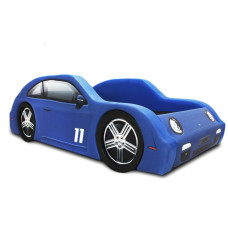 Cama Carro Fusca solteiro estofada com rodas embutidas - cor azul