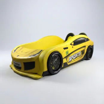 Cama Carro Solteiro Zmax 500 estofada com rodas embutidas e leds inferiores - cor amarela