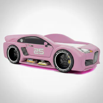 Cama Carro Viper Solteiro Estofada Com Rodas Embutidas -Rosa