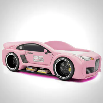 Cama Carro Viper Solteiro Estofada Com Rodas Embutidas -Rosa