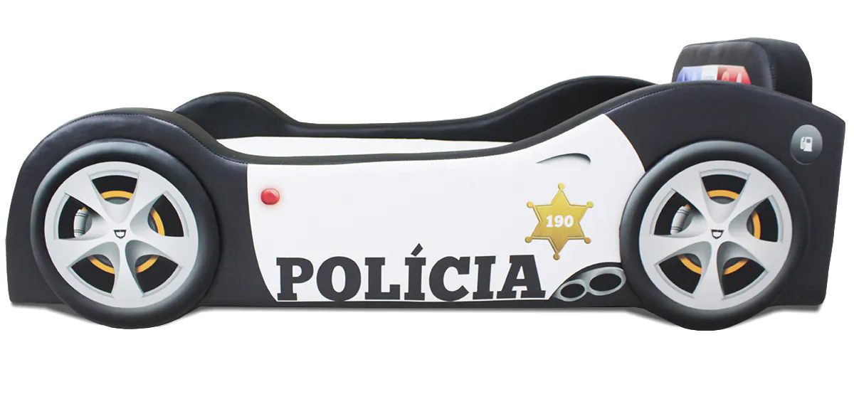 Mini Cama Baby Policia Com Rodas Sobrepostas Estofada