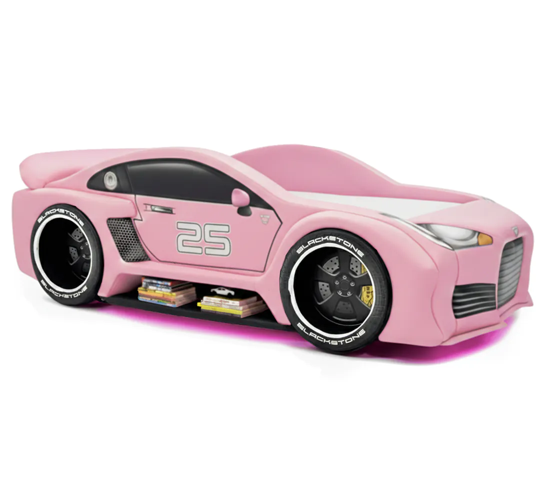 Cama Carro Viper Solteiro Estofada Com Rodas Embutidas -Rosa