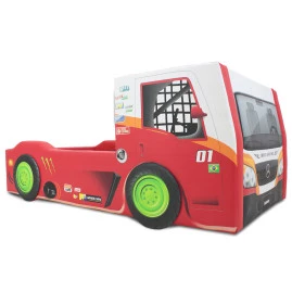 Cama Carro Truck solteiro estofada - cor vermelha